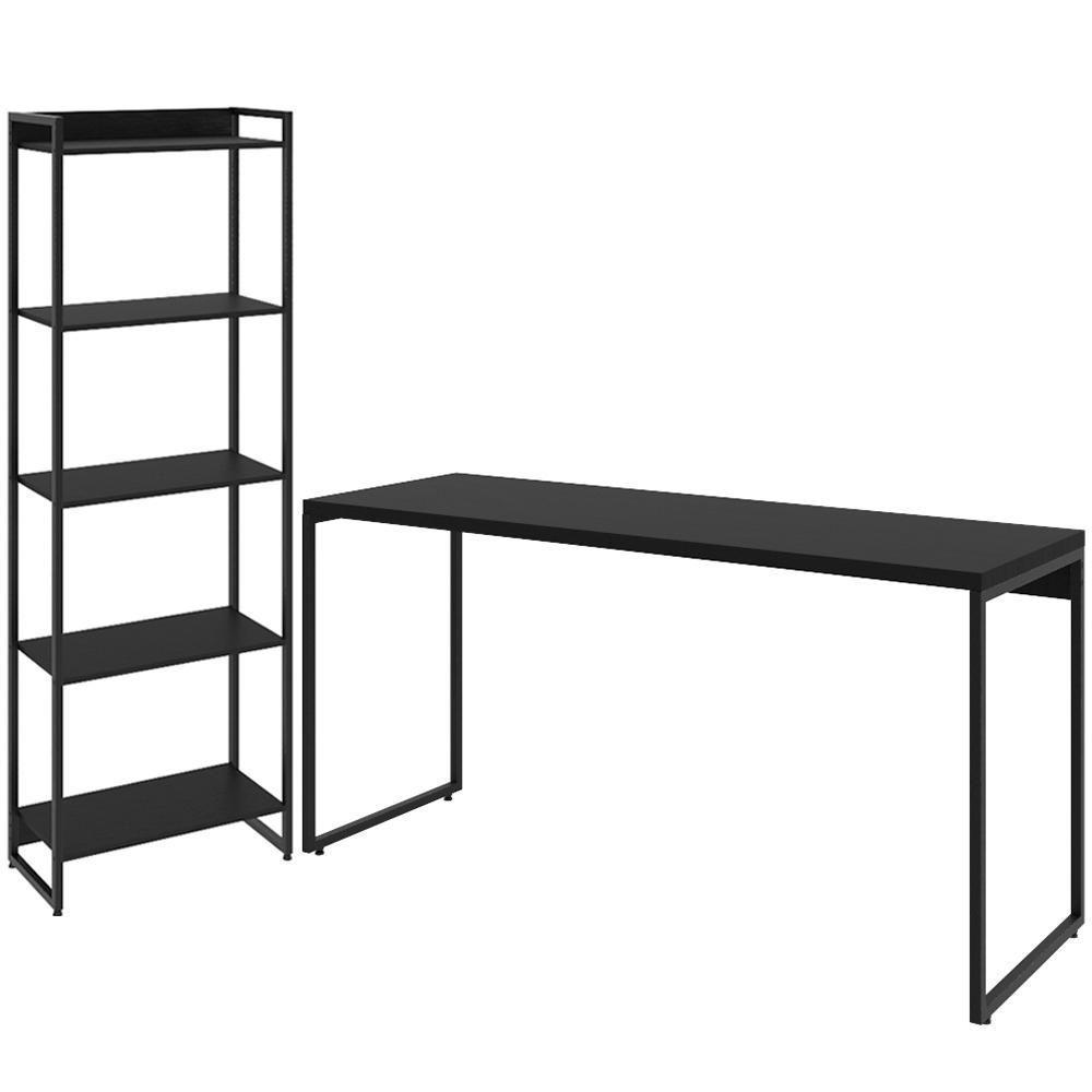 Kit Para Escritório Estante 5 Prateleiras Mesa 90Cm Onix - 1