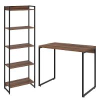 Kit Para Escritório Estante 5 Prateleiras Mesa 90Cm Nogal - 1