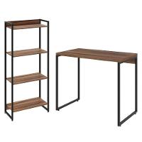 Kit Para Escritório Estante 4 Prateleiras Mesa 90Cm Nogal - 1