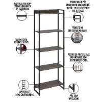 Kit Escritório Estante 5 Prateleiras Mesa 90Cm Carvalho - 5