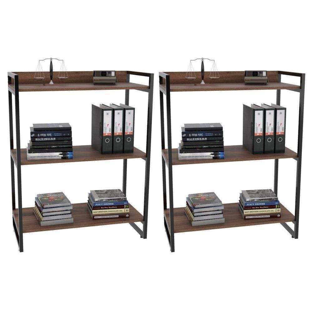 Kit 2 Estantes Multiuso 80cm 3 Prateleiras C08 Nogal - 1