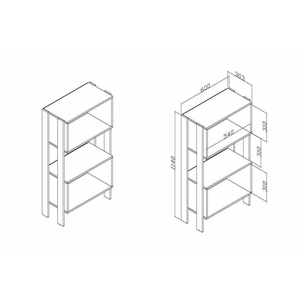 Estante Livreiro Solteiro RT3092 c/ 2 Nichos Rustico/Preto - Movelbento - 3