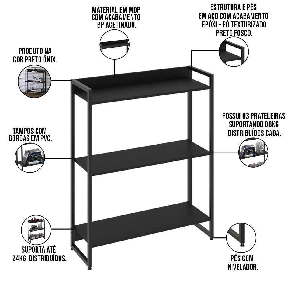 Estante Multiuso Escritório Areta 104X80Cm C01 Onix - 3