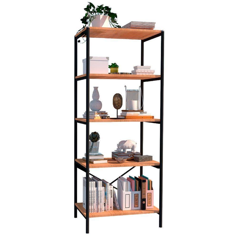 Estante Livreiro Multiuso Trento Estilo Industrial 150Cm Com 5 Prateleiras Demolição Preto - Abmaza - 1