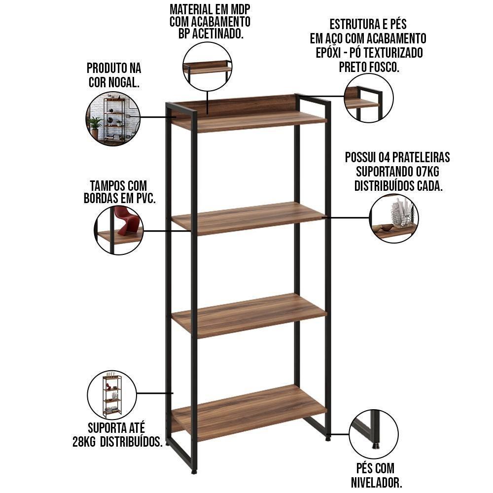 Estante Multiuso Escritório Areta 145X60Cm C01 Nogal - 3