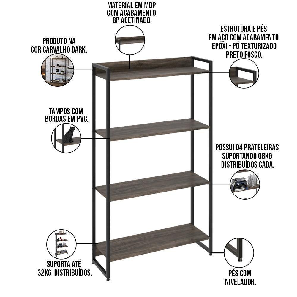 Estante Multiuso Escritório Areta 145X80Cm C01 Onix - 3