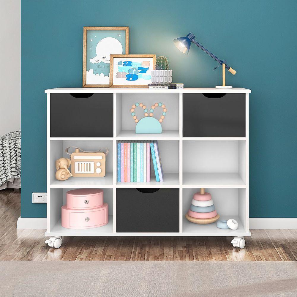 Nicho Organizador C/ 3 Gavetas Com Rodízio Branco/Preto - 2