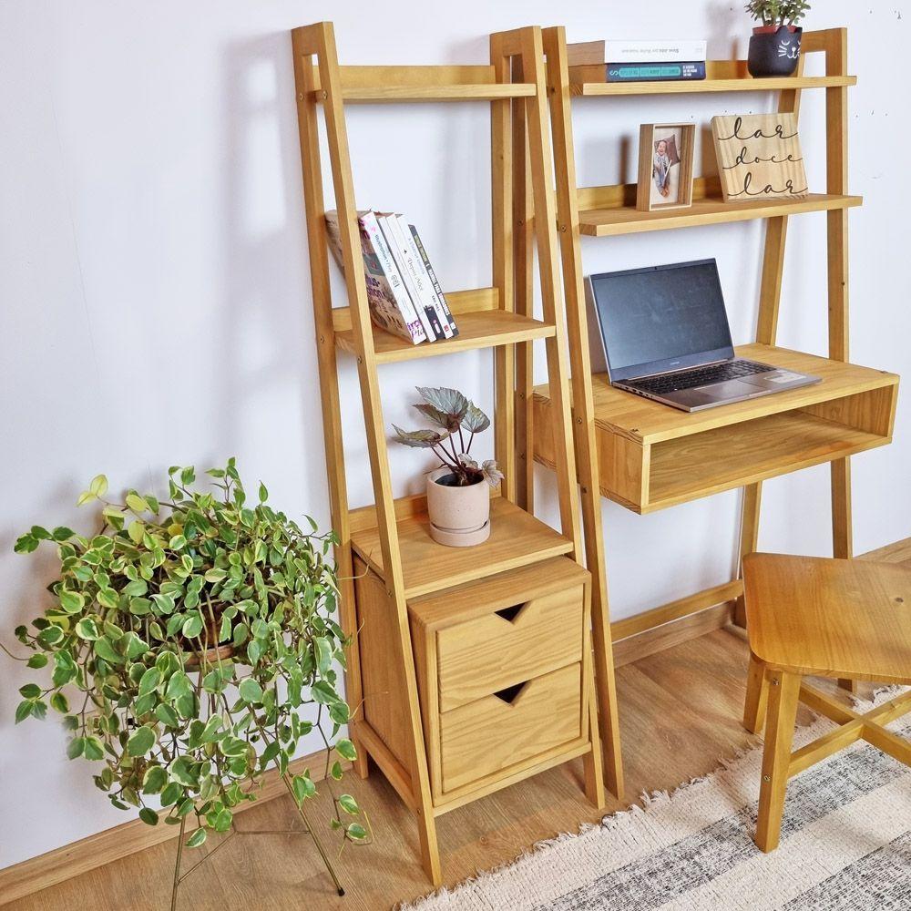 Conjunto Estante Vitória Com Nicho Gaveteiro Cor Mel - 1