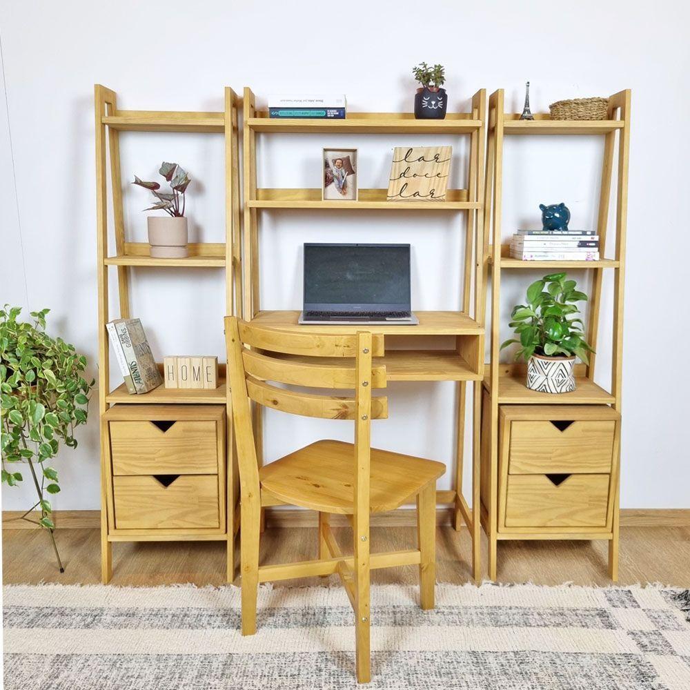 Conjunto Estante Vitória Com Nicho Gaveteiro Cor Mel - 6