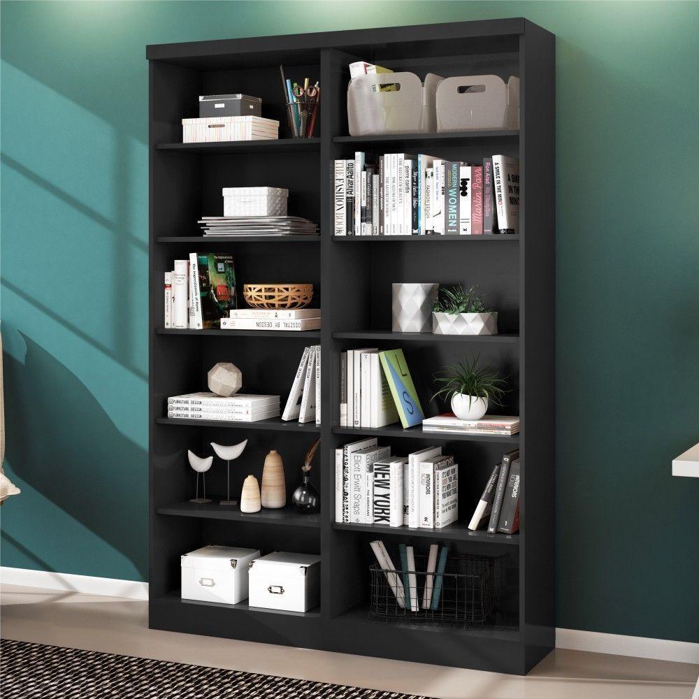 Conjunto 2 Estantes Livreiro Birmingham Preto Fosco - 1