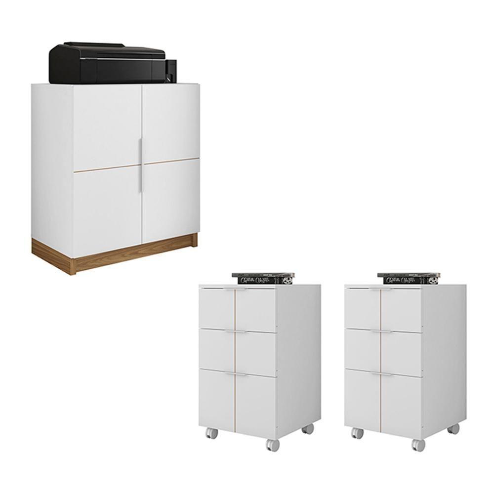 Kit Escritório Armário Com 2 Gaveteiros Cubic Branco Caemmun - 1