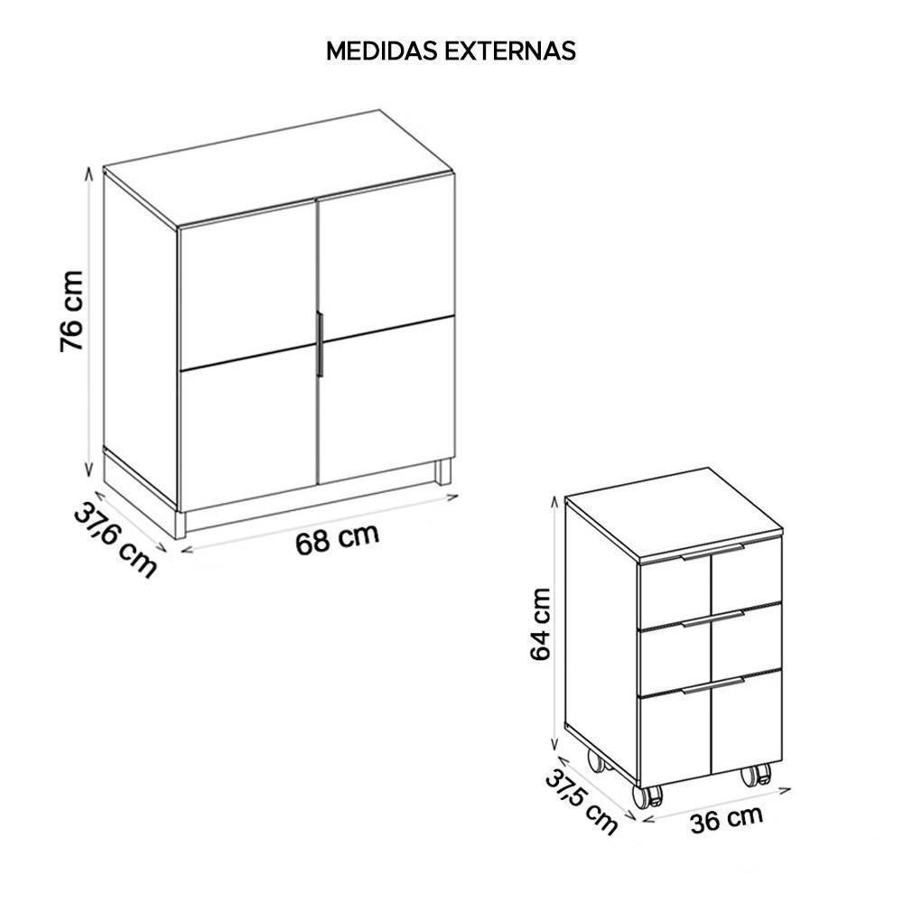 Kit Escritório Armário Com 2 Gaveteiros Cubic Branco Caemmun - 3