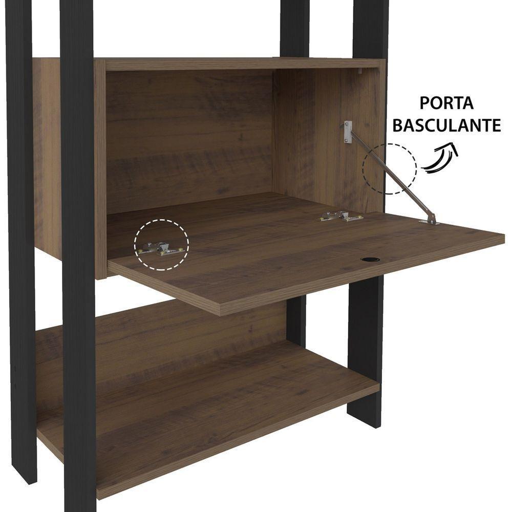 Estante Para Livros Pinho/Preto C/ 01 Porta E 4 Prateleiras - 2