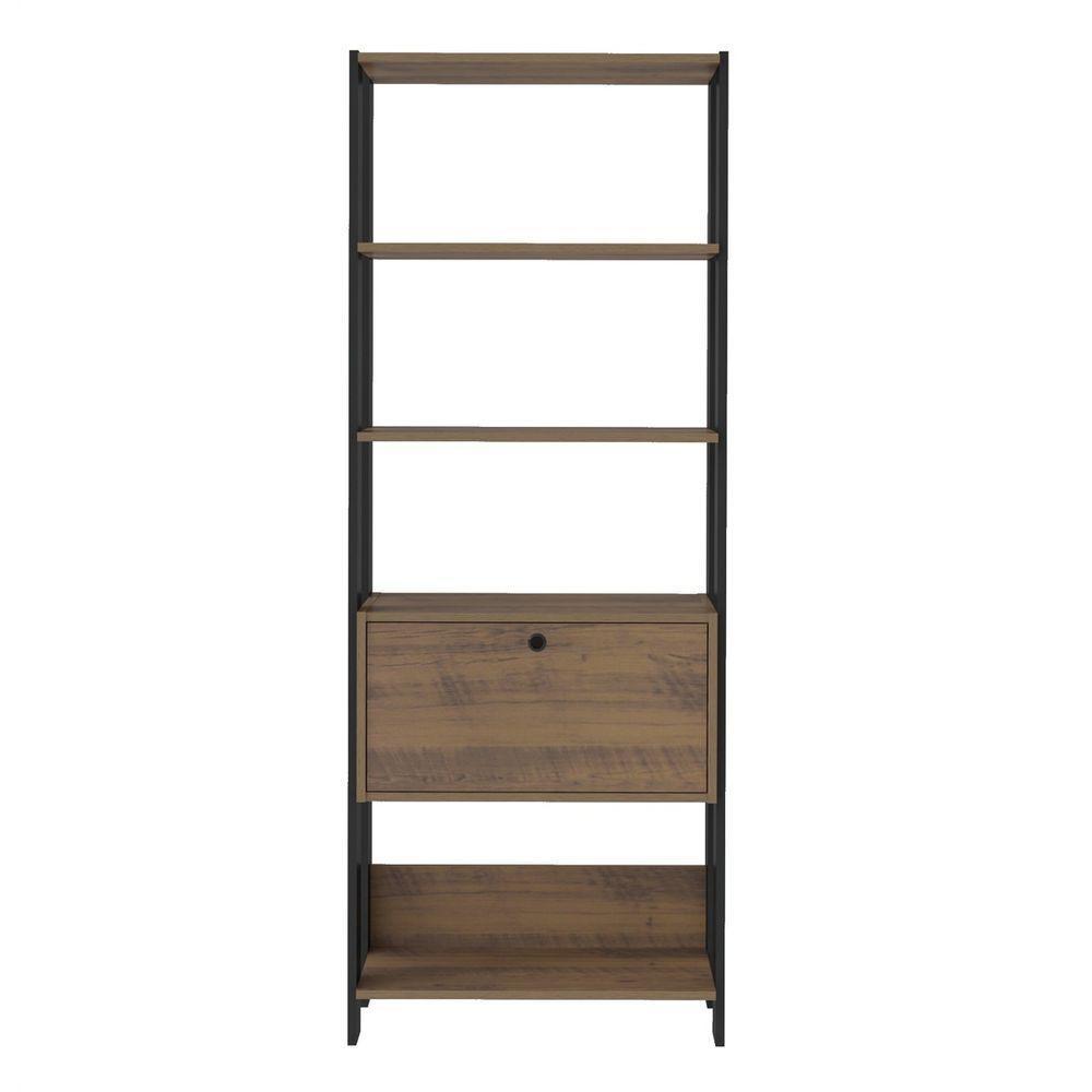 Estante Para Livros Pinho/Preto C/ 01 Porta E 4 Prateleiras - 3