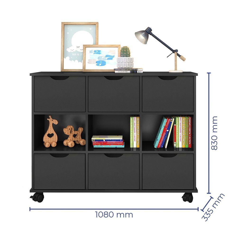 Nicho Organizador C/ 6 Gavetas Com Rodízio Preto/Preto - 6