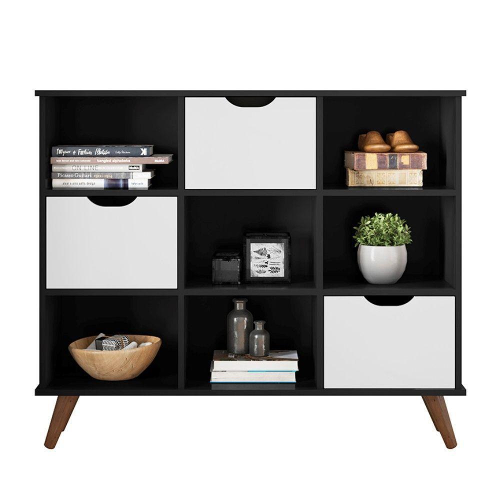 Nicho Organizador Retrô Yolanda Preto Com Gavetas Brancas - 3