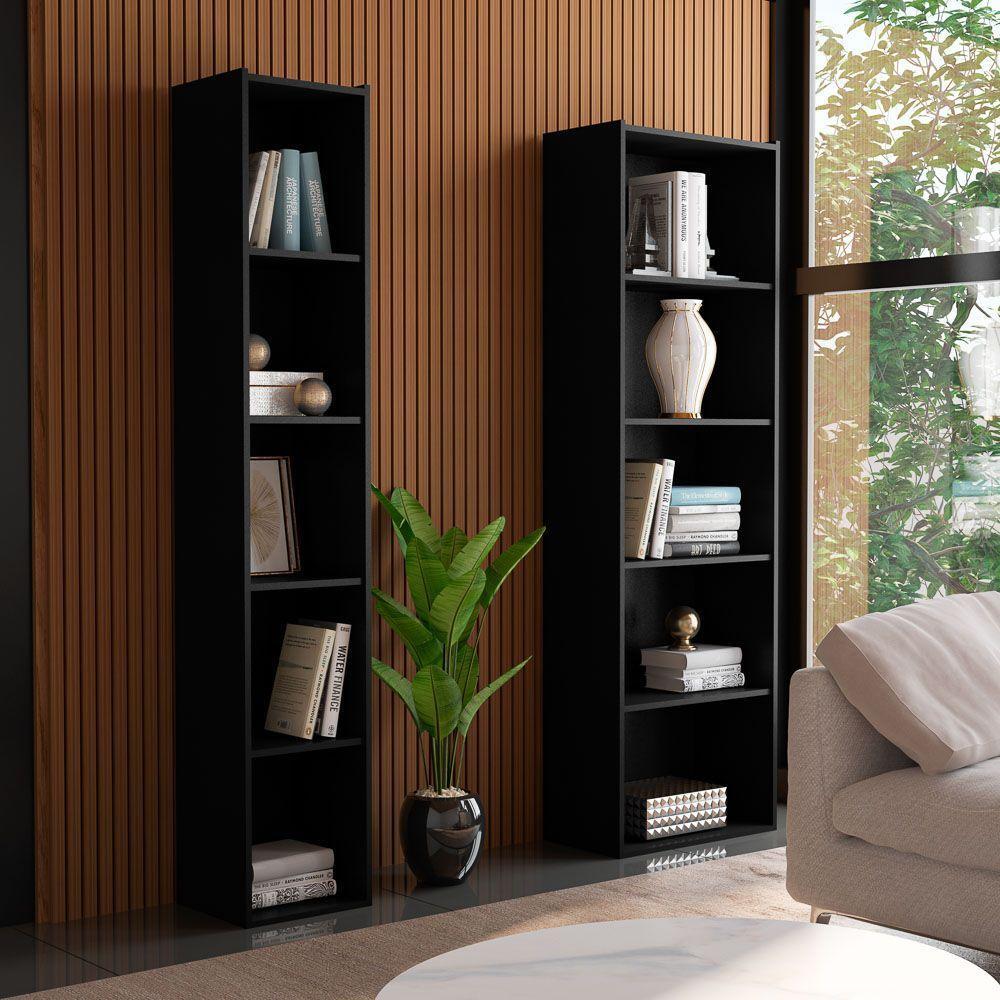 Kit 2 Estantes Livreiro Multi Workspace 5 Nichos Preto - 4