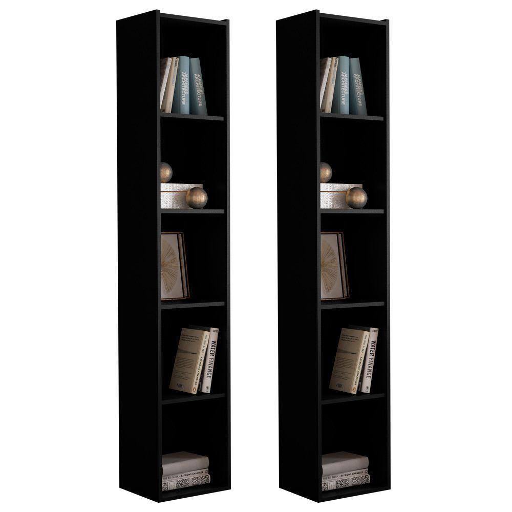 Kit 2 Estantes Livreiro Multiuso Janaína 5 Nichos Preto - 1