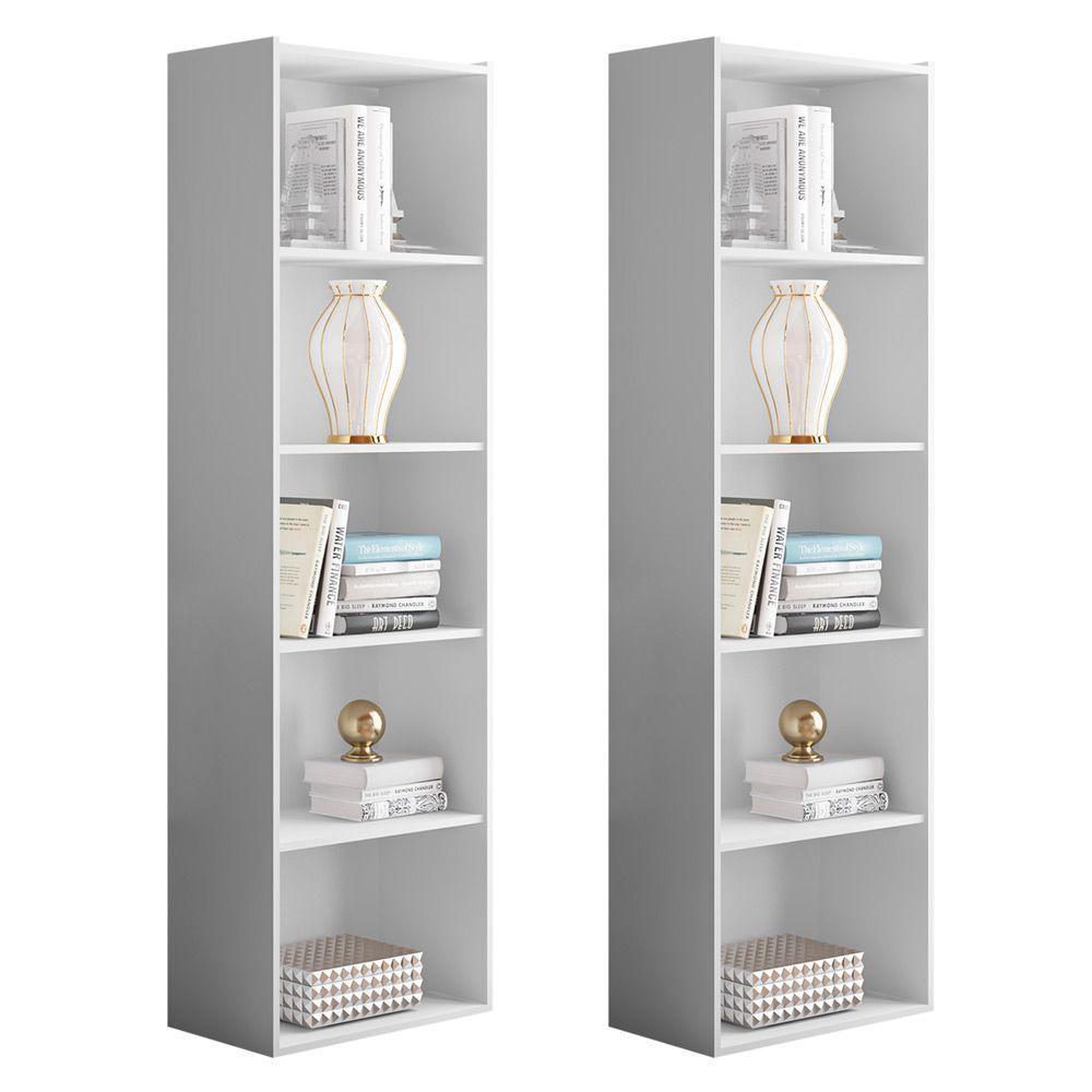 Kit 2 Estantes Livreiro Multiuso Luiza 5 Nichos Branco - 1