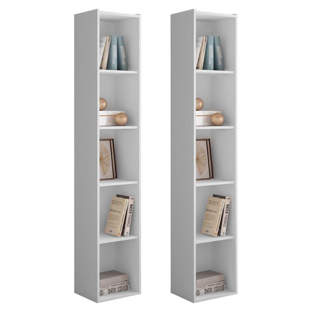Kit 2 Estantes Livreiro Multiuso Janaína 5 Nichos Branco - 1