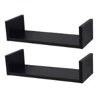 Kit 2 Prateleiras U 30 x 15cm Preta Suporte Invisível - 1