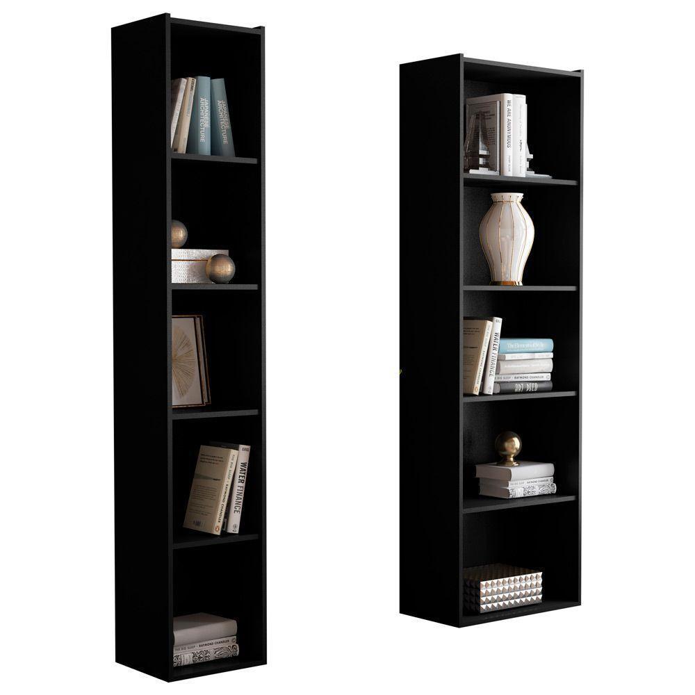 Kit 2 Estantes Livreiro Multi Workspace 5 Nichos Preto - 1
