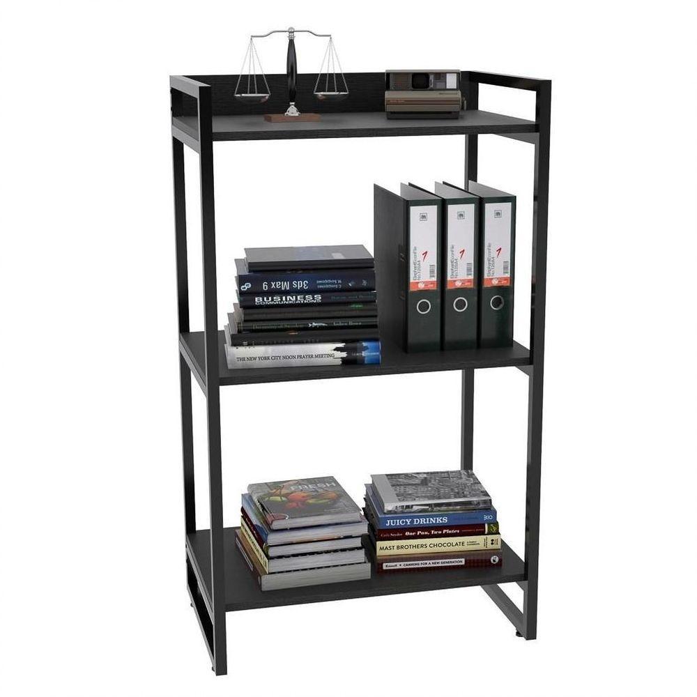 Estante Livreiro Multi Prisma Estilo Industrial 60cm 3 Prateleiras C08 Preto Onix - Mpozenato - 1
