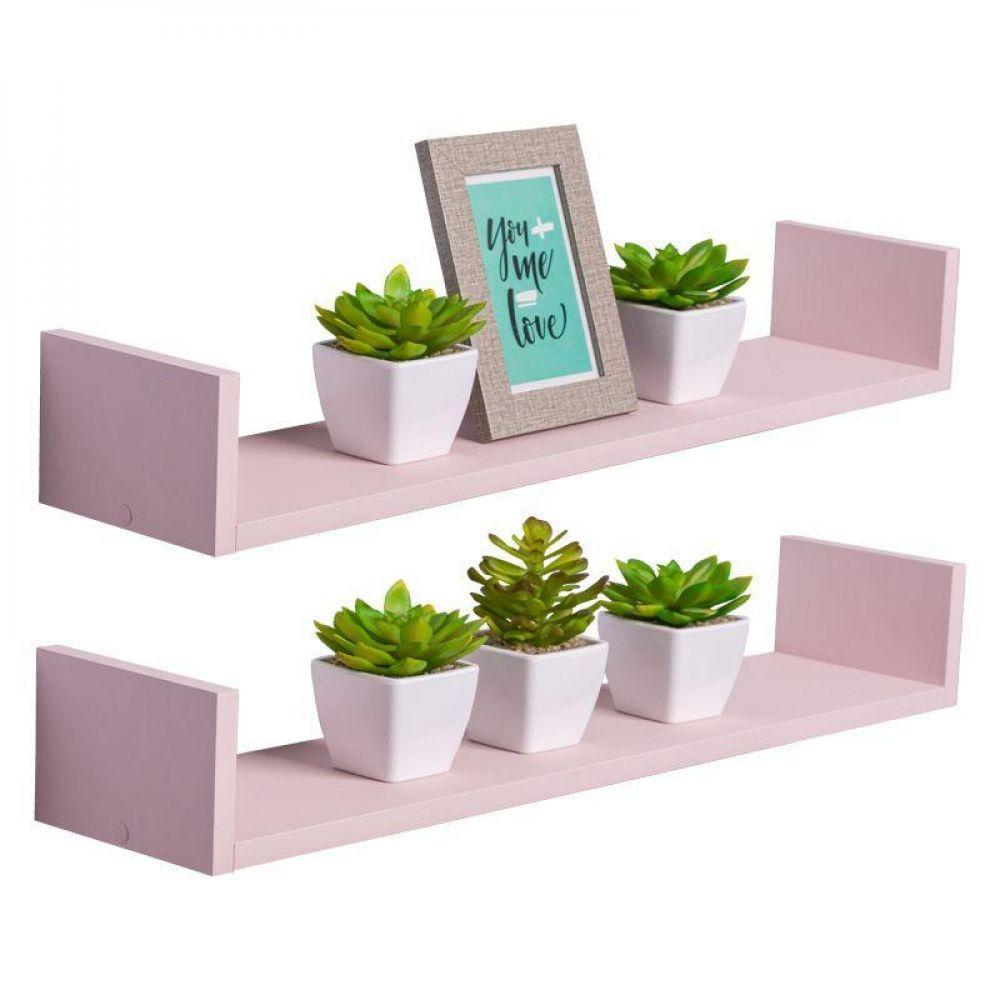 Kit 2 Prateleiras U 60 X 10cm Rosa Claro Suporte Invisível - 1