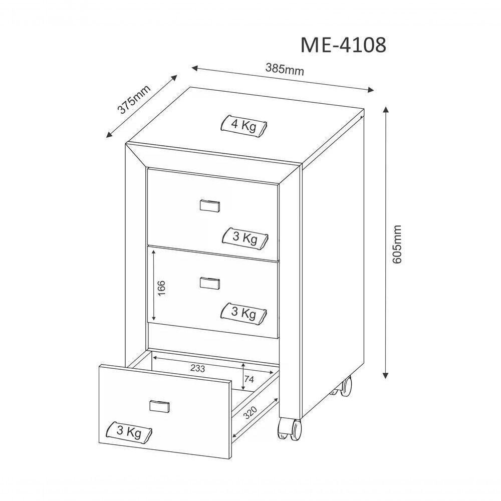 Gaveteiro Para Escritorio 03 Gavetas Me4108 Rustico Rustico - 4