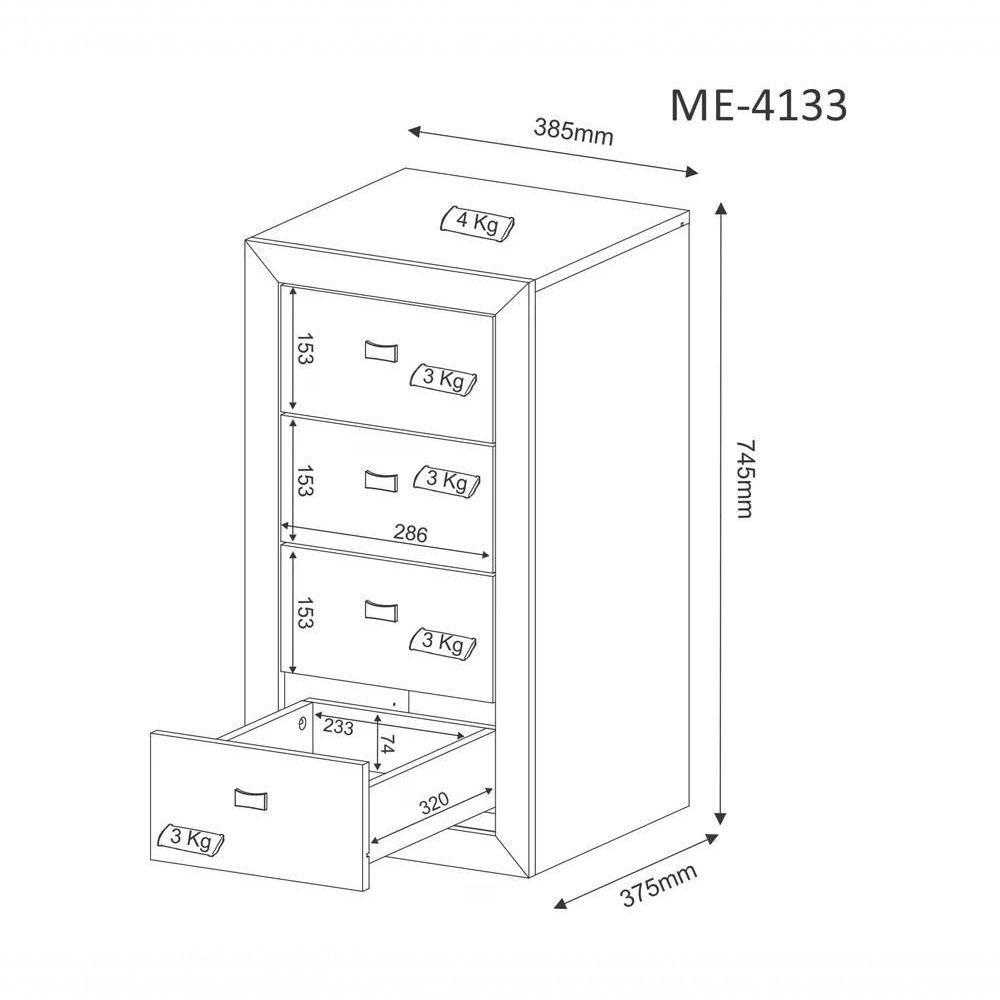 Gaveteiro Para Escritorio 04 Gavetas Me4133 Rustico Rustico - 3