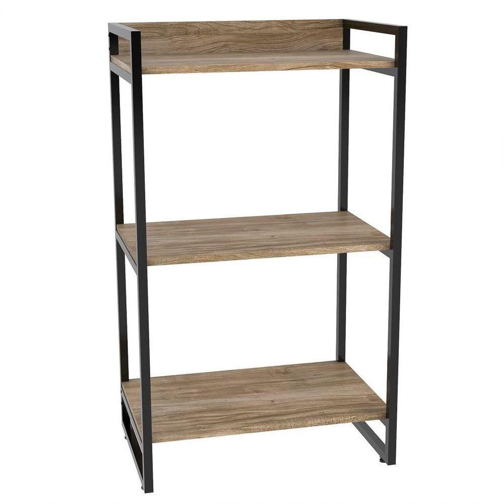 Kit 2 Estantes Livreiro Multi Prisma Estilo Industrial 60cm 3 Prateleiras C08 Carvalho - 2