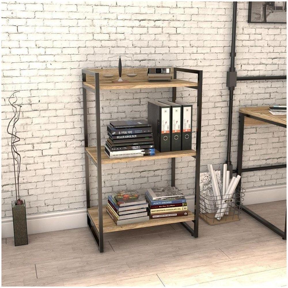 Kit 2 Estantes Livreiro Multi Prisma Estilo Industrial 60cm 3 Prateleiras C08 Carvalho - 6