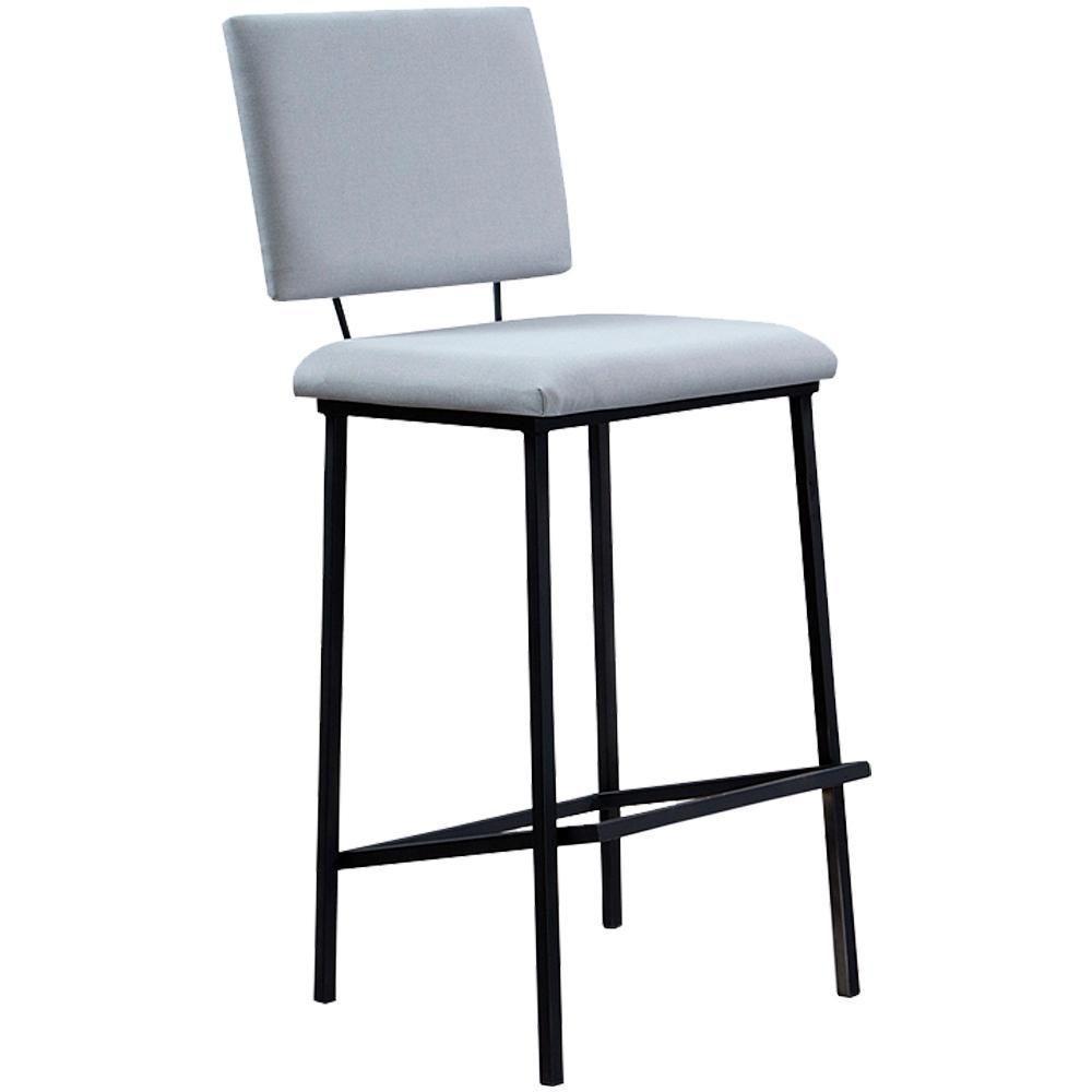 Banqueta Alta Base Em Aço Preto F109 Linho Gelo Dmobiliario Gelo - 1