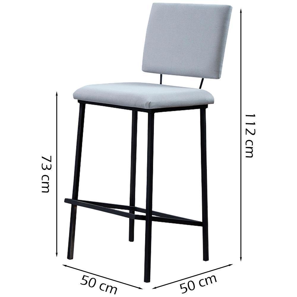 Banqueta Alta Base Em Aço Preto F109 Linho Gelo Dmobiliario Gelo - 4