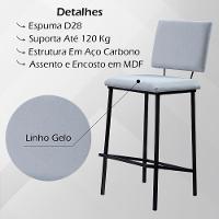 Banqueta Alta Base Em Aço Preto F109 Linho Gelo Dmobiliario Gelo - 5