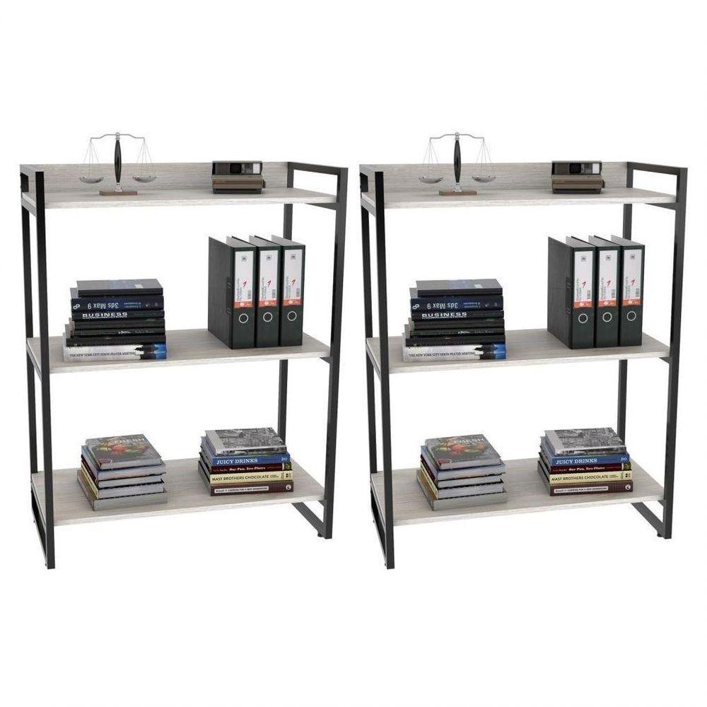 Kit 2 Estantes Livreiro Multi Prisma Estilo Industrial 80cm 3 Prateleiras C08 Snow - 1
