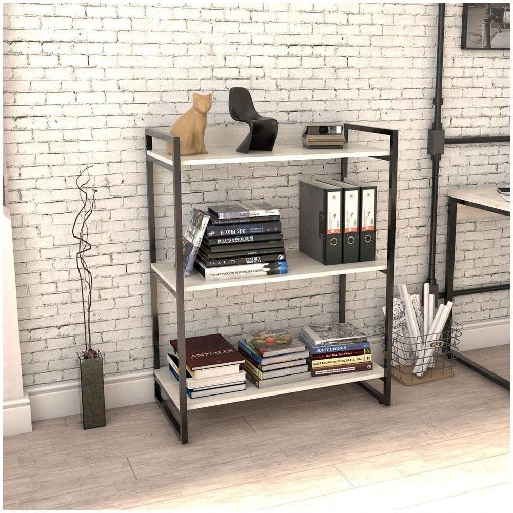 Kit 2 Estantes Livreiro Multi Prisma Estilo Industrial 80cm 3 Prateleiras C08 Snow - 6