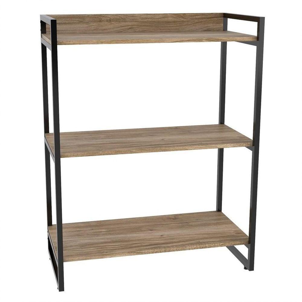 Kit 3 Estantes Livreiro Multi Prisma Estilo Industrial 80cm 3 Prateleiras C08 Carvalho - 2