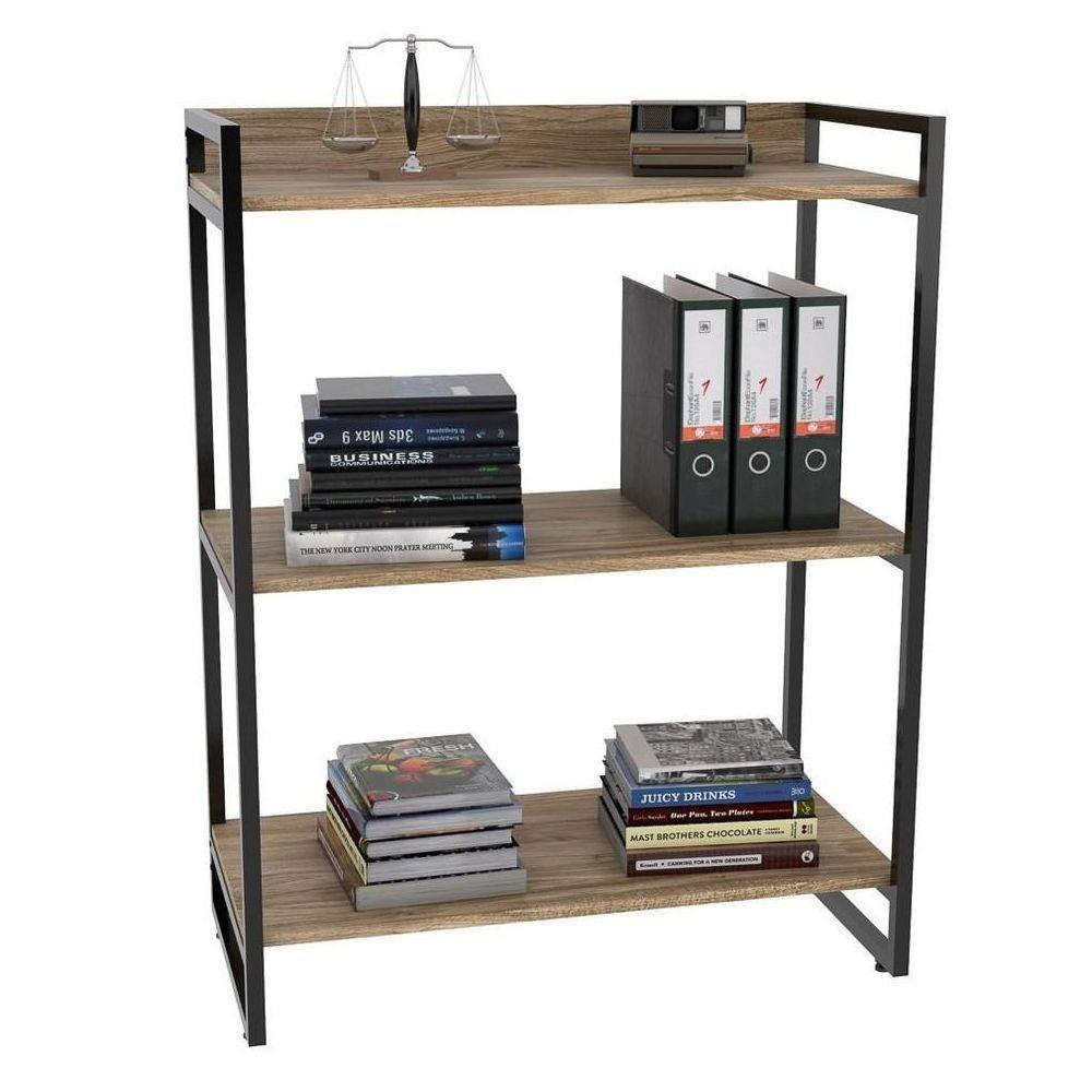 Kit 3 Estantes Livreiro Multi Prisma Estilo Industrial 80cm 3 Prateleiras C08 Carvalho - 5