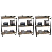 Kit 3 Estantes Livreiro Multi Prisma Estilo Industrial 80cm 3 Prateleiras C08 Carvalho - 1