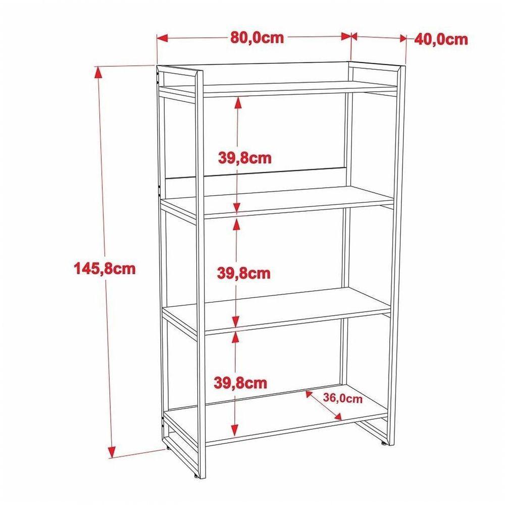 Kit 3 Estantes Livreiro Multi Prisma Estilo Industrial 80cm 4 Prateleiras C08 Carvalho - 3