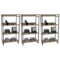 Kit 3 Estantes Livreiro Multi Prisma Estilo Industrial 80cm 4 Prateleiras C08 Carvalho - 1