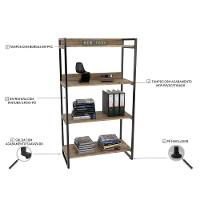 Kit 3 Estantes Livreiro Multi Prisma Estilo Industrial 80cm 4 Prateleiras C08 Carvalho