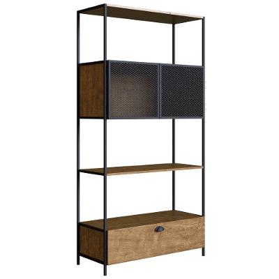 Estante Livreiro 1 Porta 1 Gaveta Estilo Industrial York Vermont/preto