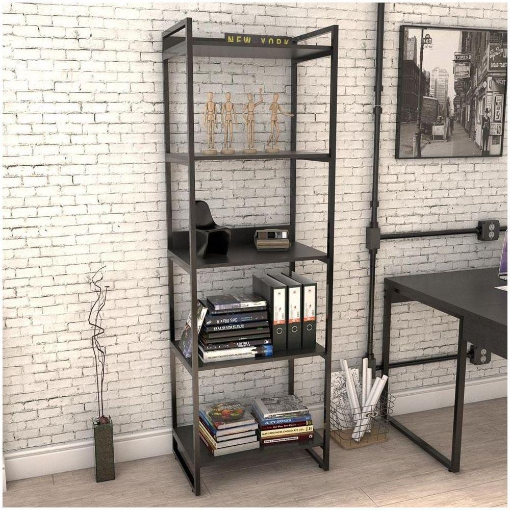 Kit 3 Estantes Livreiro Multi Prisma Estilo Industrial 60cm 5 Prateleiras C08 Preto Onix - 6