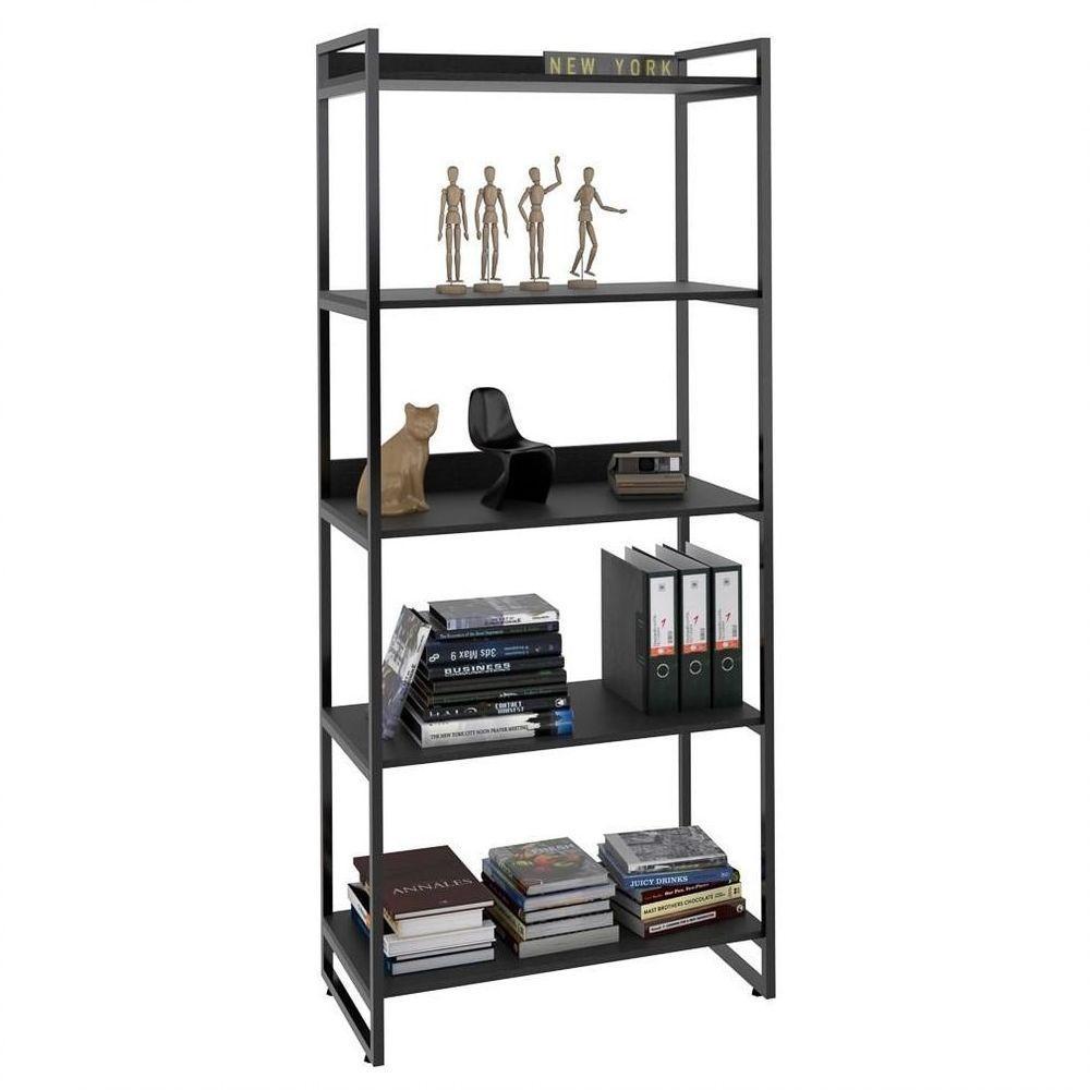 Kit 3 Estantes Livreiro Multiuso Prisma Estilo Industrial 80cm 5 Prateleiras C08 Preto Onix - 5
