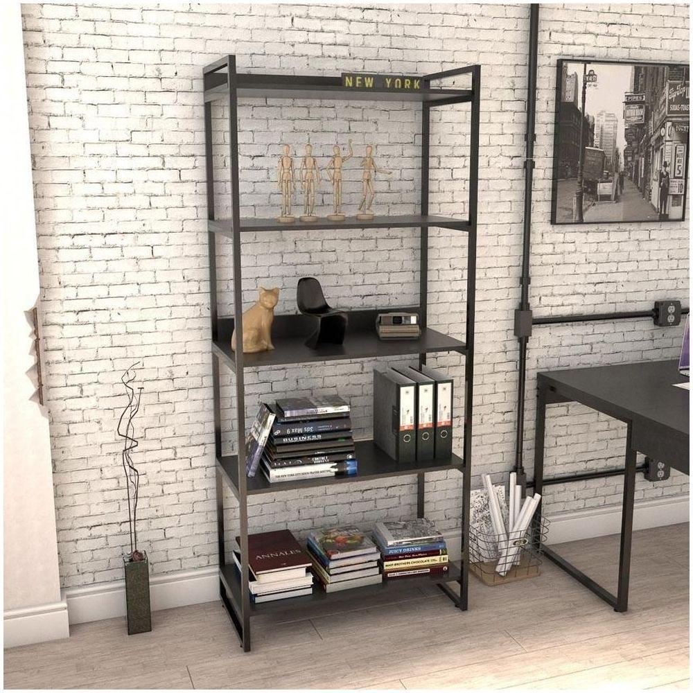 Kit 3 Estantes Livreiro Multiuso Prisma Estilo Industrial 80cm 5 Prateleiras C08 Preto Onix - 6