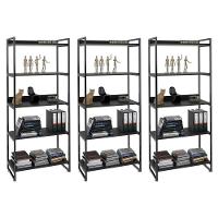 Kit 3 Estantes Livreiro Multiuso Prisma Estilo Industrial 80cm 5 Prateleiras C08 Preto Onix - 1
