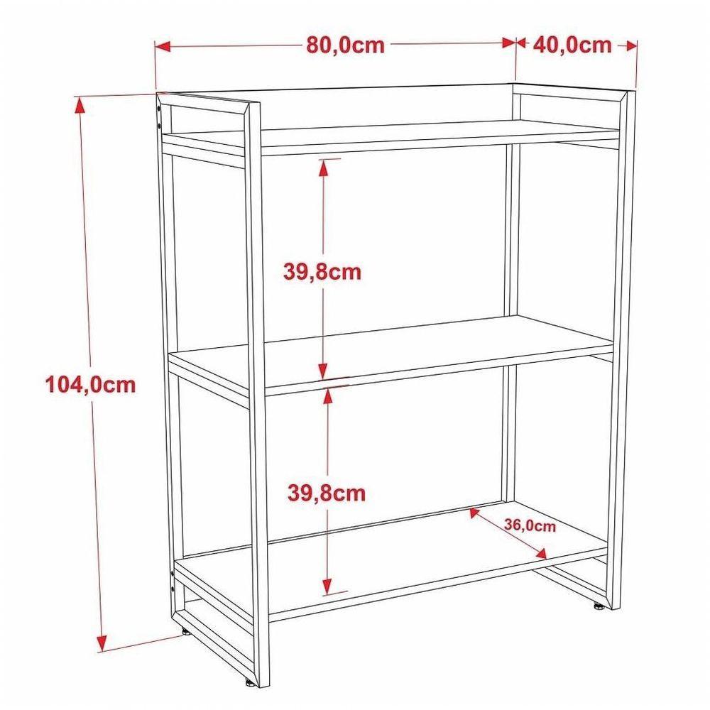 Kit 3 Estantes Livreiro Multiuso Prisma Estilo Industrial 80cm 3 Prateleiras C08 Preto Onix - 3