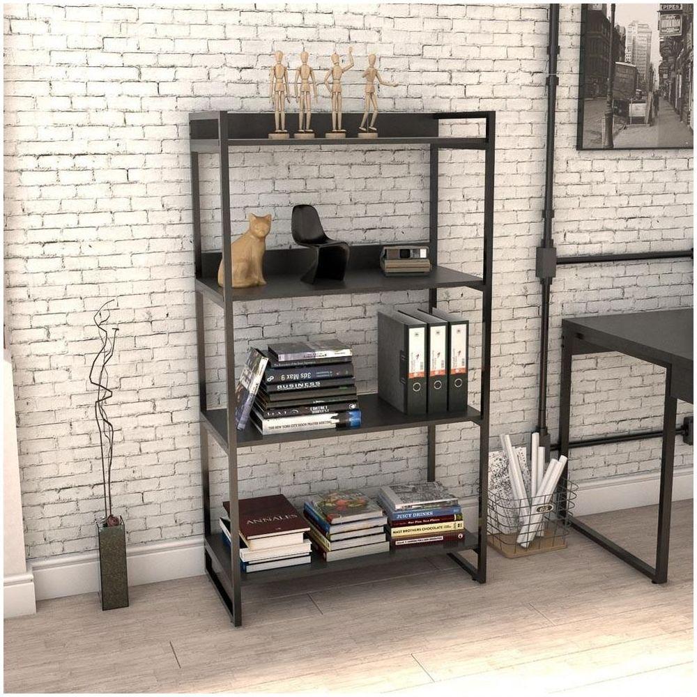 Kit 2 Estantes Livreiro Multiuso Prisma Estilo Industrial 80cm 4 Prateleiras C08 Preto Onix - 5